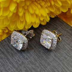Cushion Cut Moissanite Stud Earrings in 925 Sterling Silver