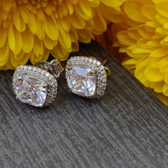 Cushion Cut Moissanite Stud Earrings in 925 Sterling Silver