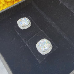 Cushion Cut Moissanite Stud Earrings in 925 Sterling Silver