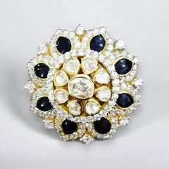 Enchanting Flower Polki Ring with Enameling | 925 Sterling Silver | 18kt Gold Plated | Jadau Jewelry