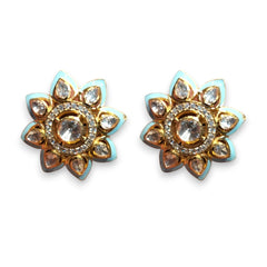 Captivating Floral Moissanite Polki Earrings with Silver Push Backs | 925 Sterling Silver |18kt Gold Plated | Jadau Jewelry