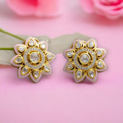 Captivating Floral Moissanite Polki Earrings with Silver Push Backs | 925 Sterling Silver |18kt Gold Plated | Jadau Jewelry