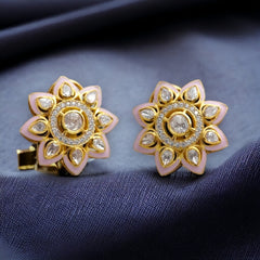 Captivating Floral Moissanite Polki Earrings with Silver Push Backs | 925 Sterling Silver |18kt Gold Plated | Jadau Jewelry