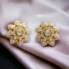 Captivating Floral Moissanite Polki Earrings with Silver Push Backs | 925 Sterling Silver |18kt Gold Plated | Jadau Jewelry