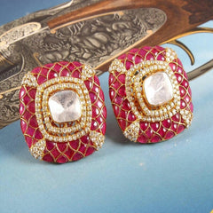 Dazzling Party Wear Statement Cocktail Look Moissanite Polki Earrings: Sparkling Elegance in 925 Sterling Silver with 18kt Gold Plating - Exquisite Jadau Jewelry by Enchantica