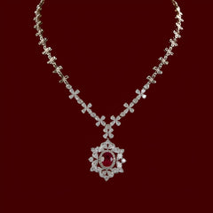 White finish Zicron & Synthetic Ruby Necklace | 925 Sterling Silver | 18kt Gold Plating
