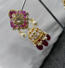 Exquisite Choker Ruby, Pearls and Moissanite Polki Necklace Set with  Matching Earrings - Opulent Elegance in 925 Sterling Silver, 18kt Gold Plating - From Enchantica's Collection of Fine Jadau Jewelry